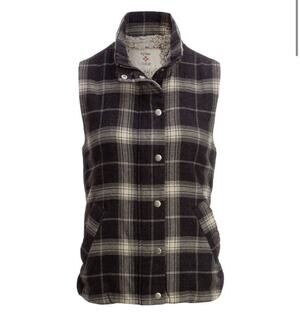 Dylan Los Angelas Plaid Sherpa Lined Puffer Vest Gray Linen Blend M Fall Cozy